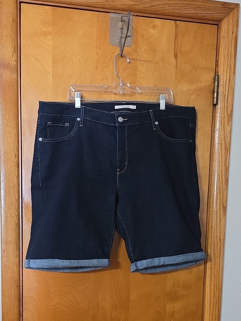 Dark Wash Denim Levi Bermuda Shorts with Cuffed Hem